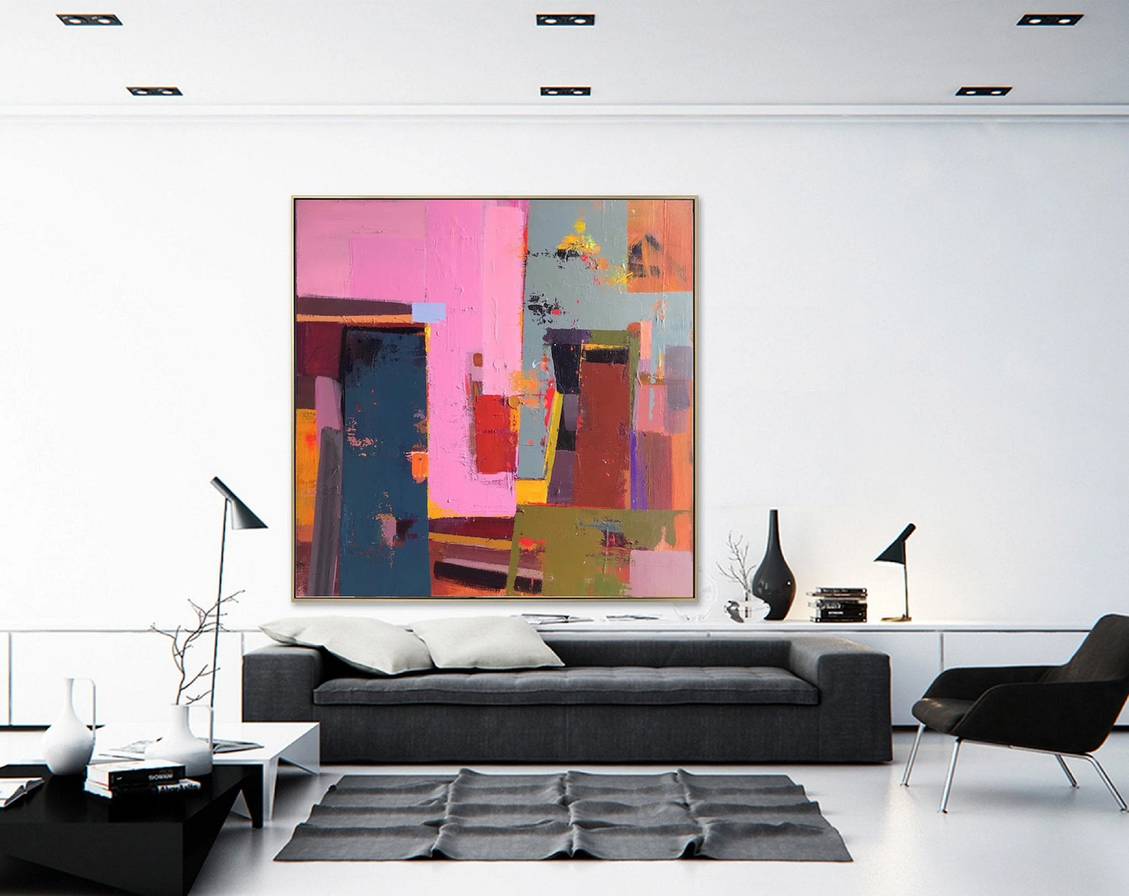 Red Original Entryway Pink Abstract Canvas Artwork S30X2